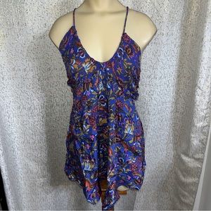 FREE PEOPLE  Women's Pixie Purple Floral Sleeveless Tie Tunic Top, Small